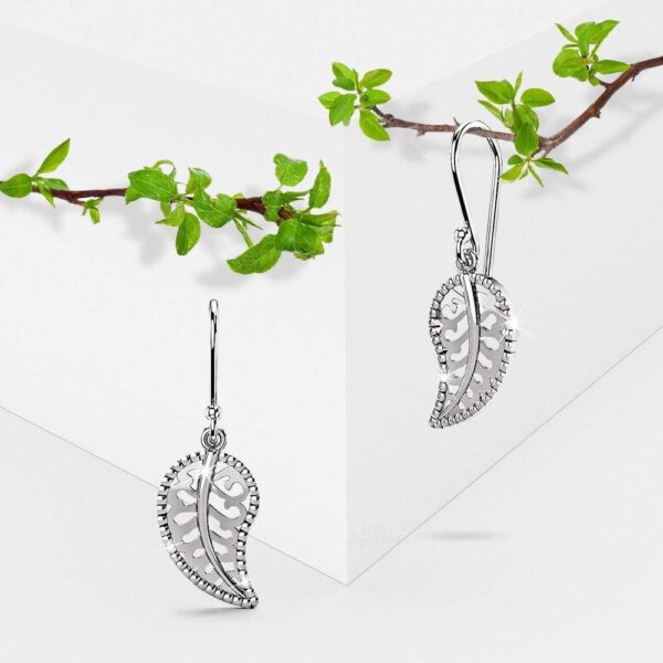 Solid 925 Sterling Silver Leaf Dangle Earrings - Image 3