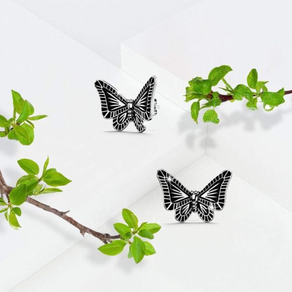 Solid 925 Sterling Silver Antique Butterfly Stud Earrings - Image 3