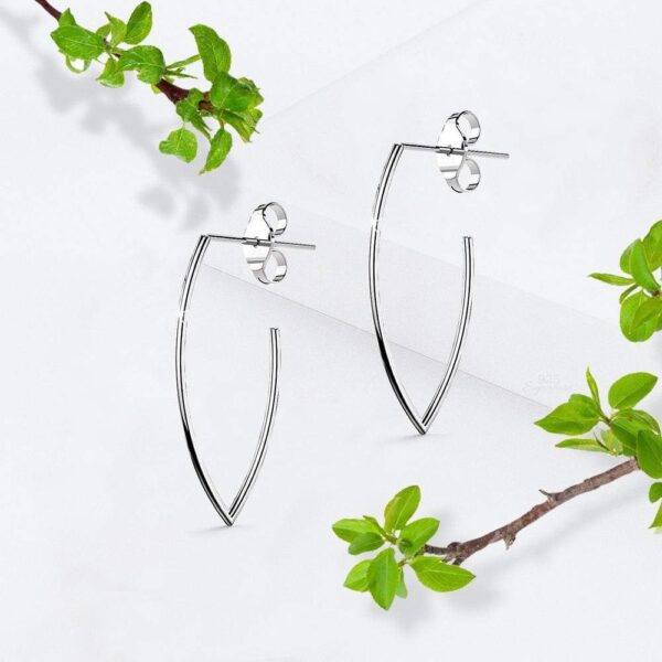 Solid 925 Sterling Silver Open Marquise Stud Earrings - Image 2