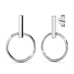 Solid 925 Sterling Silver Hoop in Bar Stud Earrings