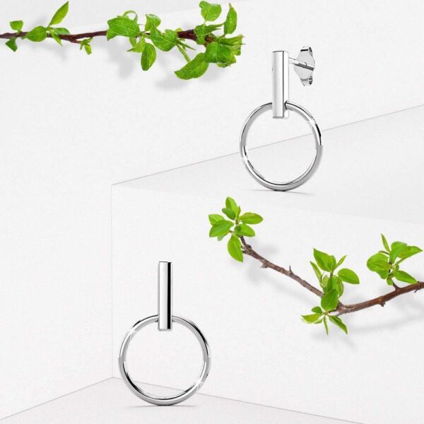 Solid 925 Sterling Silver Hoop in Bar Stud Earrings - Image 2