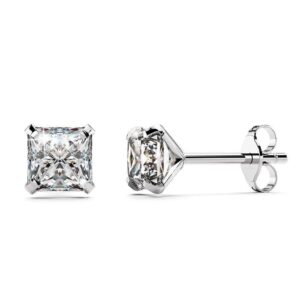 Solid 925 Sterling Silver Princess Cut Stud Earrings