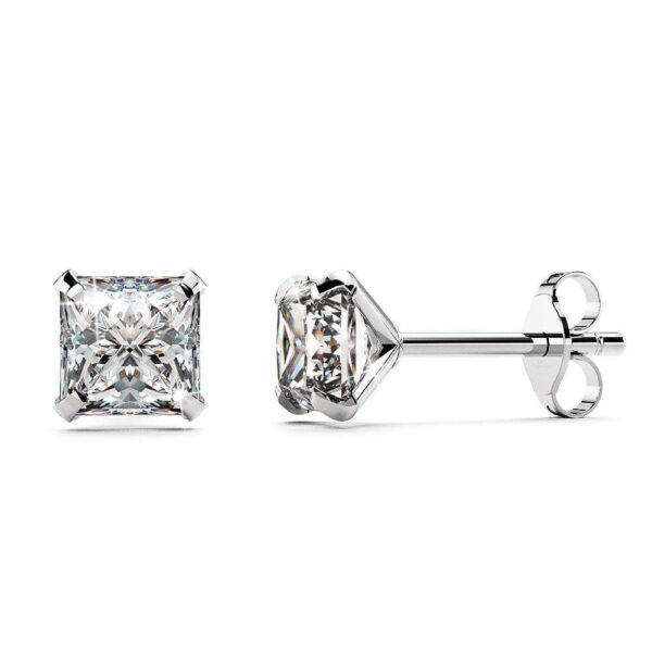 Solid 925 Sterling Silver Princess Cut Stud Earrings