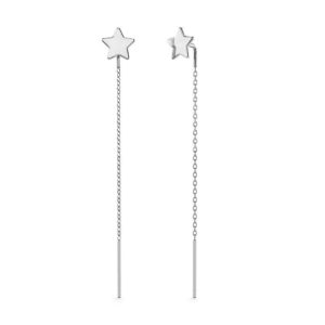 Solid 925 Sterling Silver Star Threader Earrings