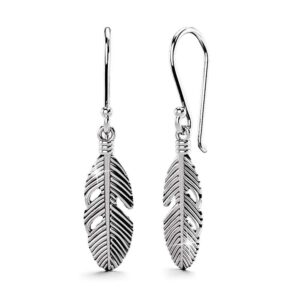 Solid 925 Sterling Silver Oxidised Feather Dangle Earrings