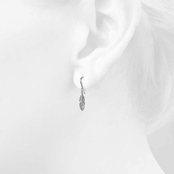 Solid 925 Sterling Silver Oxidised Feather Dangle Earrings - Image 4