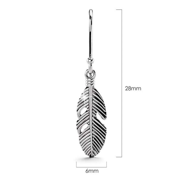 Solid 925 Sterling Silver Oxidised Feather Dangle Earrings - Image 5