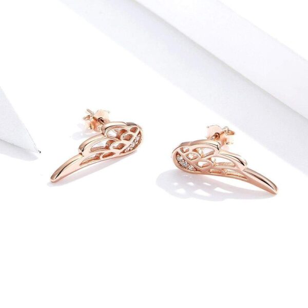 Solid 925 Sterling Silver Free Me Angel Wing Rose Gold Stud Earrings - Image 2