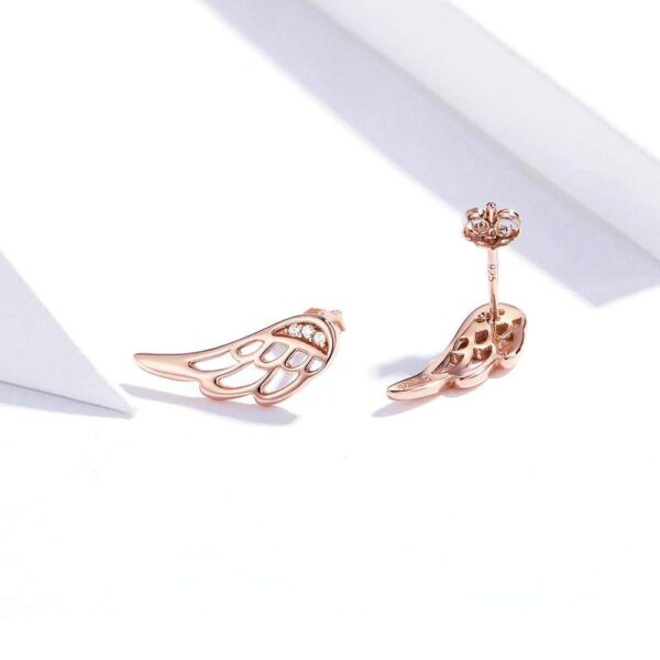 Solid 925 Sterling Silver Free Me Angel Wing Rose Gold Stud Earrings - Image 3