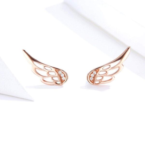 Solid 925 Sterling Silver Free Me Angel Wing Rose Gold Stud Earrings - Image 4