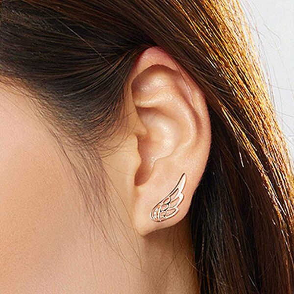 Solid 925 Sterling Silver Free Me Angel Wing Rose Gold Stud Earrings - Image 5