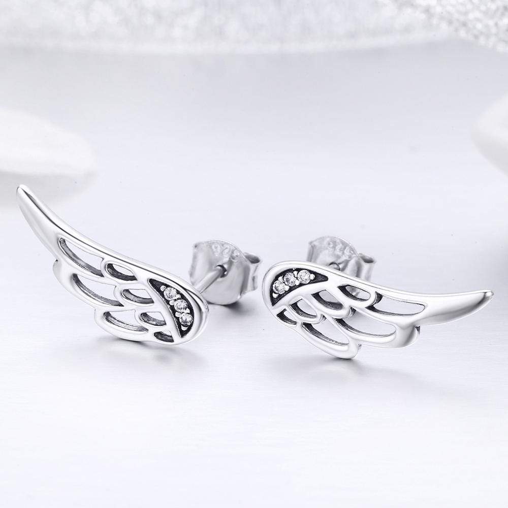 Solid 925 Sterling Silver Free Me Angel Wing Stud Earrings - Image 2