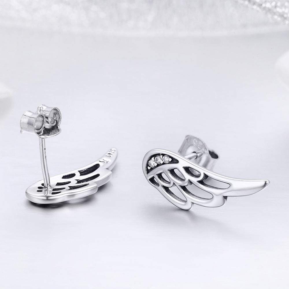 Solid 925 Sterling Silver Free Me Angel Wing Stud Earrings - Image 3