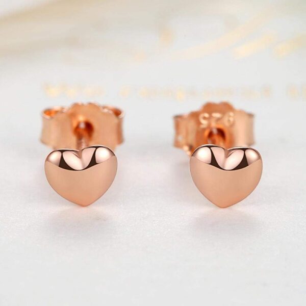 Solid 925 Sterling Silver Amore Love Heart Rose Gold Stud Earrings - Image 2