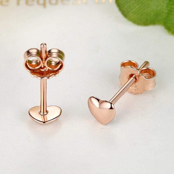Solid 925 Sterling Silver Amore Love Heart Rose Gold Stud Earrings - Image 3