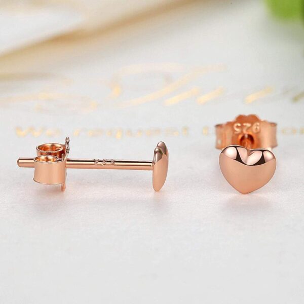 Solid 925 Sterling Silver Amore Love Heart Rose Gold Stud Earrings - Image 4