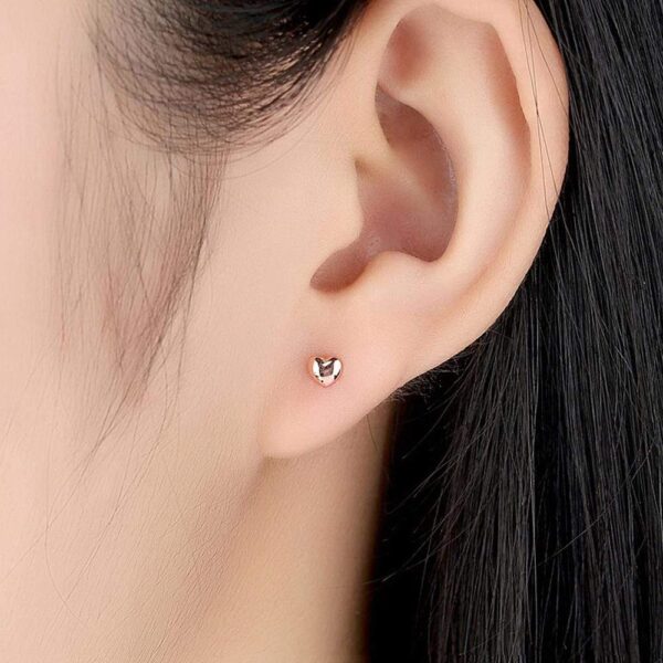 Solid 925 Sterling Silver Amore Love Heart Rose Gold Stud Earrings - Image 5