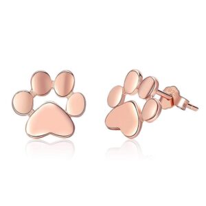 Solid 925 Sterling Silver Animal Paw Print Rose Gold Stud Earrings