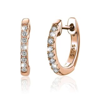 Solid 925 Sterling Silver Sparkling Zircon Rose Gold Huggie Earrings