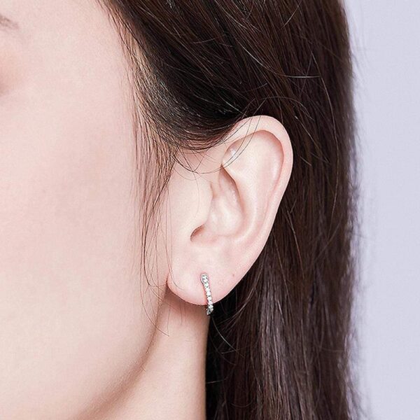 Solid 925 Sterling Silver Sparkling Zircon White Gold Huggie Earrings - Image 4