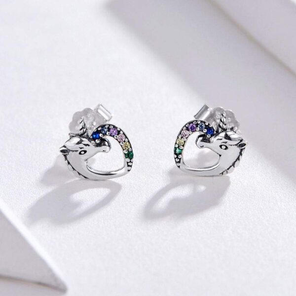 Solid 925 Sterling Silver Colourful Unicorn Stud Earrings - Image 2