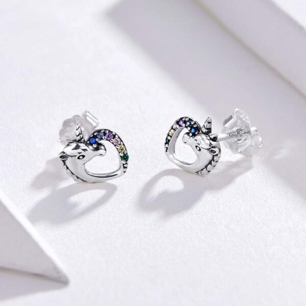 Solid 925 Sterling Silver Colourful Unicorn Stud Earrings - Image 3