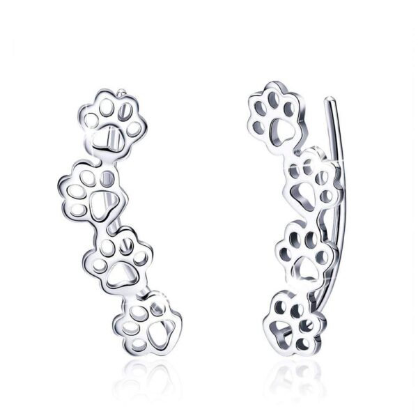Solid 925 Sterling Silver Animal Pet Paw Print Ear Climber Earrings
