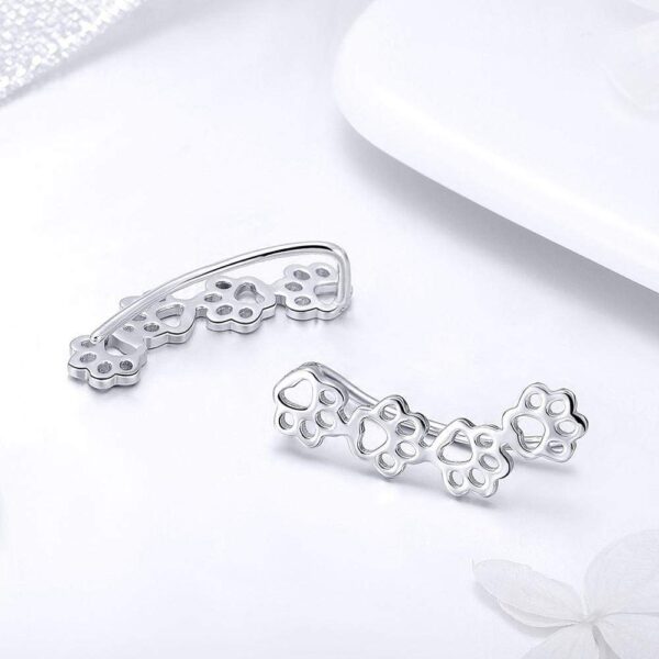 Solid 925 Sterling Silver Animal Pet Paw Print Ear Climber Earrings - Image 2
