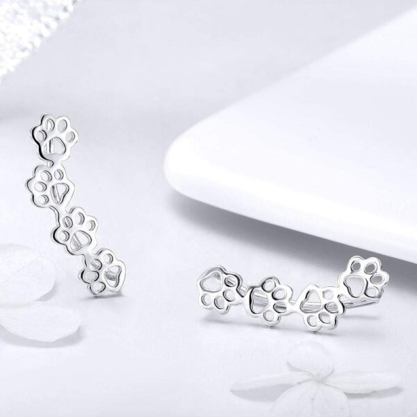 Solid 925 Sterling Silver Animal Pet Paw Print Ear Climber Earrings - Image 3