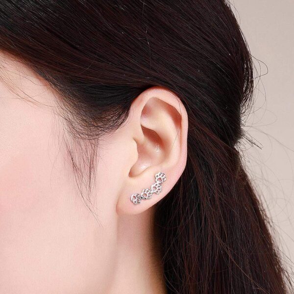 Solid 925 Sterling Silver Animal Pet Paw Print Ear Climber Earrings - Image 4