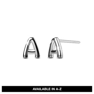 Solid 925 Sterling Silver Initial Alphabet Personalised Stud Earrings