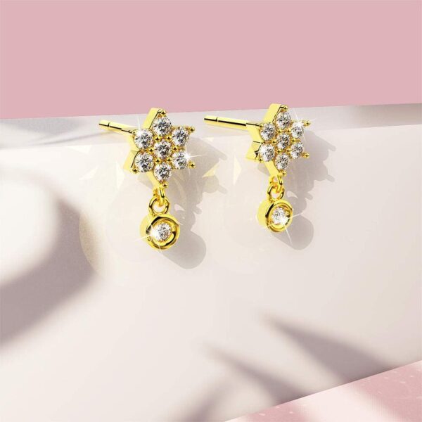 Solid 925 Sterling Silver Pretty & Petite Zircon Drop Earrings in Gold Vermeil - Image 2