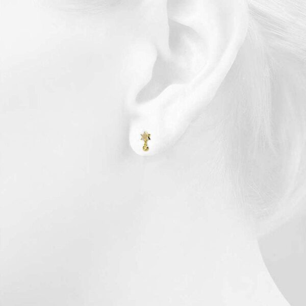 Solid 925 Sterling Silver Pretty & Petite Zircon Drop Earrings in Gold Vermeil - Image 3