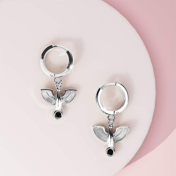 Solid 925 Sterling Silver Egyptian Eagle Hoop Earrings in Silver - Image 2