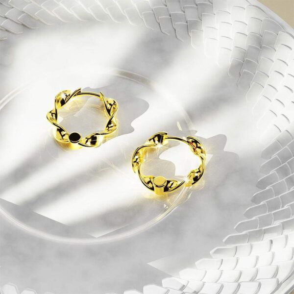 Solid 925 Sterling Silver Hypnotic Twist Hoop Earrings in Gold Vermeil - Image 2