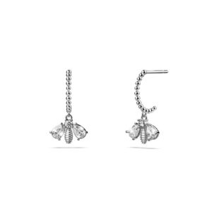 Solid 925 Sterling Silver Dancing Bee Half Hoop Earrings in Silver