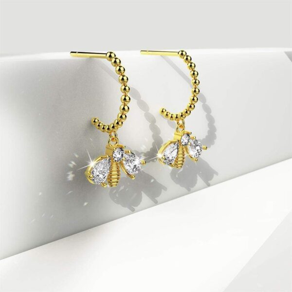 Solid 925 Sterling Silver Dancing Bee Half Hoop Earrings in Gold Vermeil - Image 2