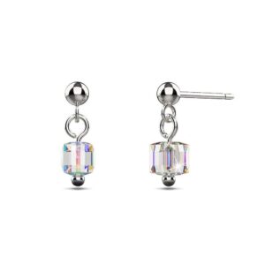 Solid 925 Sterling Silver Iridescent Cube Drop Earrings Embellished with Crystals from SWAROVSKI®