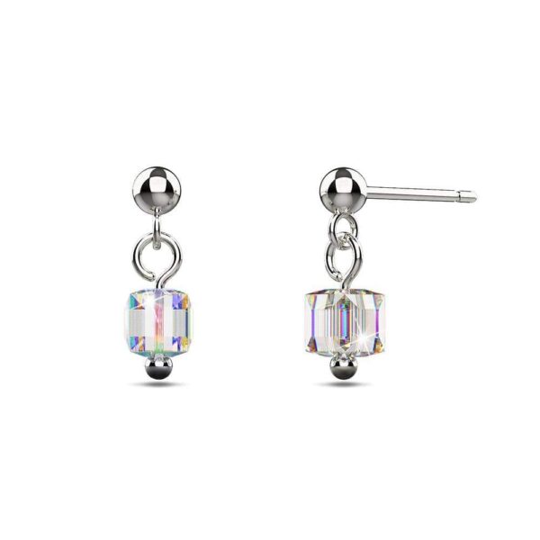 Solid 925 Sterling Silver Iridescent Cube Drop Earrings Embellished with Crystals from SWAROVSKI®