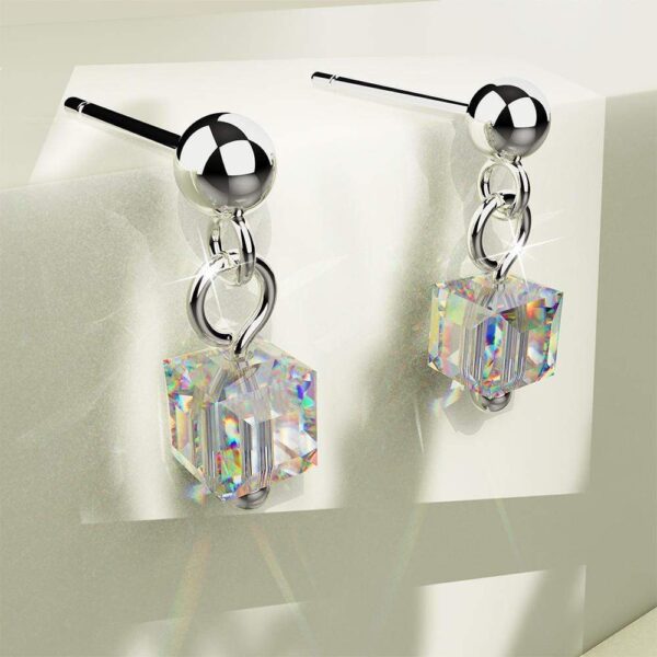 Solid 925 Sterling Silver Iridescent Cube Drop Earrings Embellished with Crystals from SWAROVSKI® - Image 2