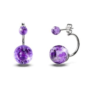 Solid 925 Sterling Silver Duo Violet Stone Oval Stud Earrings Embellished with Crystals from SWAROVSKI¬Ã†