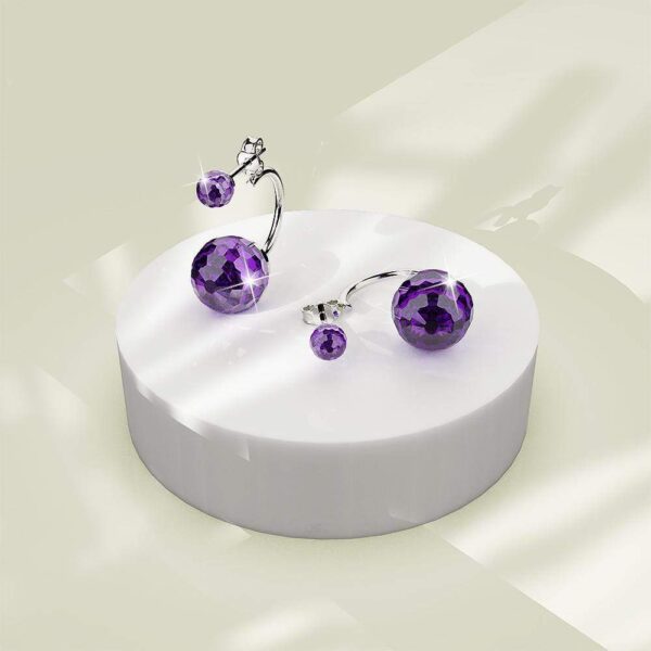 Solid 925 Sterling Silver Duo Violet Stone Oval Stud Earrings Embellished with Crystals from SWAROVSKI¬Ã† - Image 2