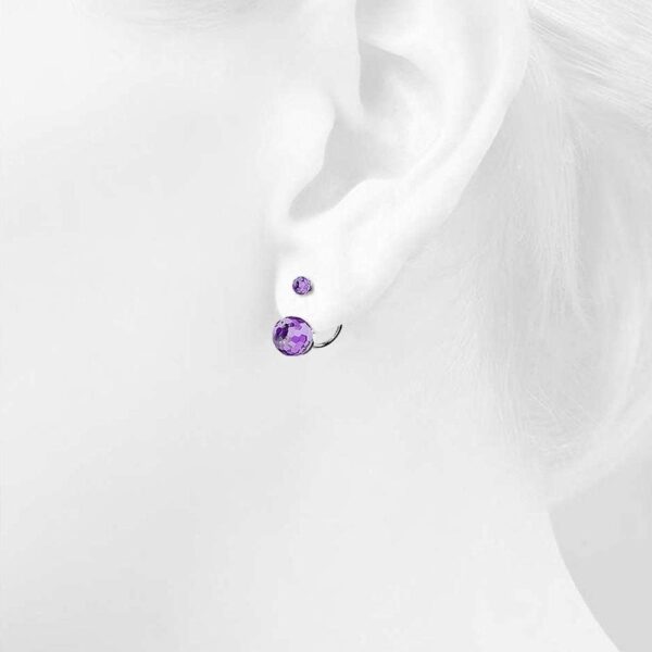 Solid 925 Sterling Silver Duo Violet Stone Oval Stud Earrings Embellished with Crystals from SWAROVSKI¬Ã† - Image 3