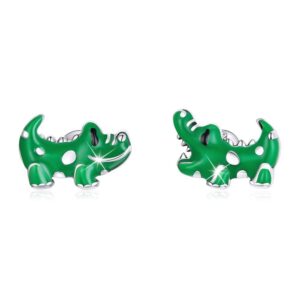 Solid 925 Sterling Silver Asymmetrical Green Crocodile Reptile Earrings