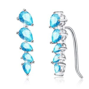 Solid 925 Sterling Silver Ocean Blue Wave Hook Earrings