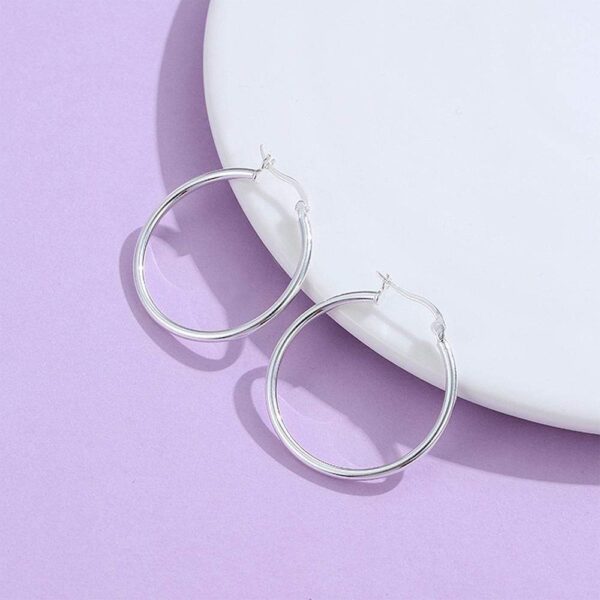 Solid 925 Sterling Silver Back To 60s Hoop Earrings - Image 2