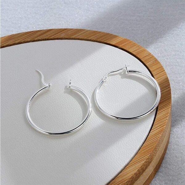 Solid 925 Sterling Silver Back To 60s Hoop Earrings - Image 3
