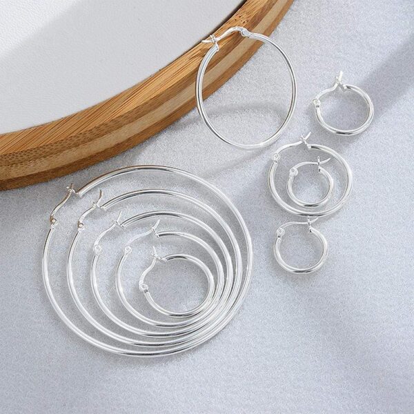 Solid 925 Sterling Silver Back To 60s Hoop Earrings - Image 4