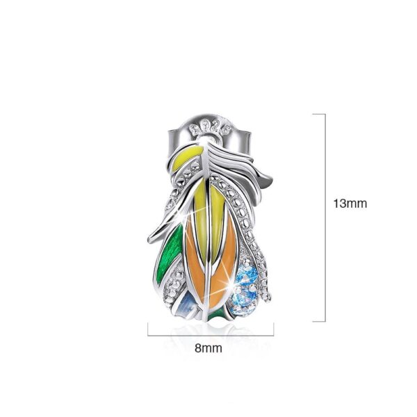 Solid 925 Sterling Silver Colourful Style Feather Stud Earrings - Image 5