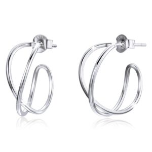 Solid 925 Sterling Silver Dramatic C-hoop Earrings